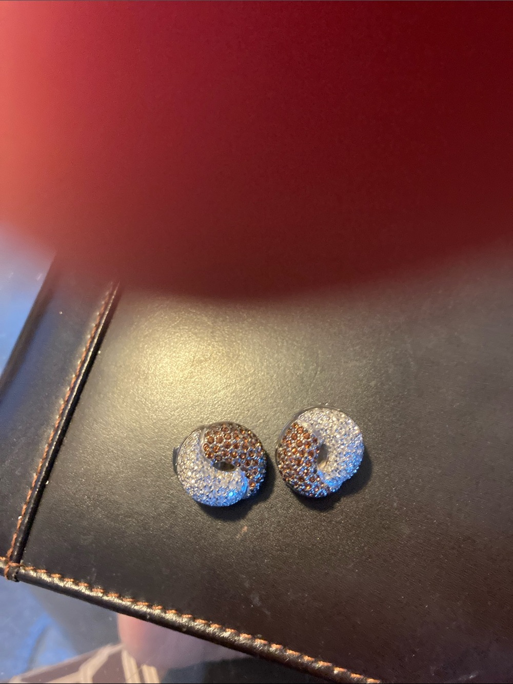 Pave Two-Tone Round Stud Earrings - Silver & Brown